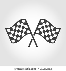 Vector checkered flags icons set on grey background. Crossed black and white checkered flags