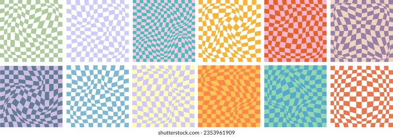 Vector Checkered Groovy Backgrounds Collection. y2k style.Funky Minimal Geometric Backdrops Collection.