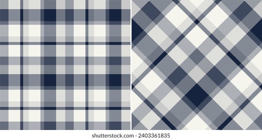 Vector checkered pattern or plaid pattern in blue, white and blue. Tartan, textured seamless plat for flannel shirts, duvet covers, other autumn win