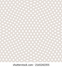 Vector checkered seamless pattern with optical illusion effect. Simple abstract background with distorted grid surface. Op art texture design. Light beige color. Subtle repeat design for decor, print