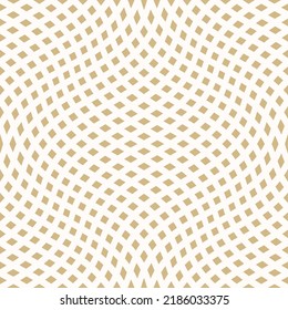 Vector checkered seamless pattern with optical illusion effect. Simple abstract gold background with distorted squares surface. Op art texture design. Elegant repeat design for decor, print, wallpaper