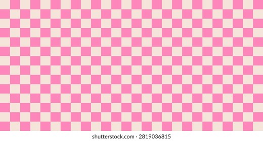 Vector checkered seamless pattern. Pink and beige harlequin background. Oktoberfest festival ornament. Simple chequered texture with rhombuses, diamonds, check grid. Cute funky repeating geo design