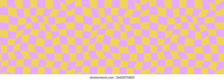 Vector checkered seamless pattern. Retro style  digital paper. Distorted grid surface design illustration. Magic optical illusion repeat backdrop. Simple colorful flat design fabric textile background