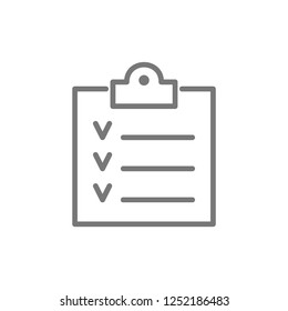 Vector checklist, clipboard, result paper line icon. Symbol and sign illustration design. Isolated on white background