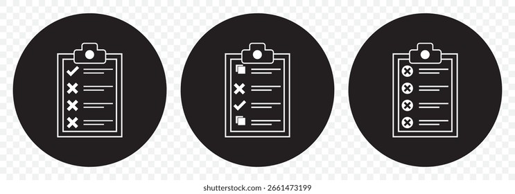 Vector Checklist Clipboards with Checkmarks and Crosses On Transparent background. EPS 10.