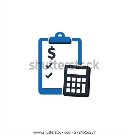 Vector of checklist with dollar currency and calculator. Symbol of cost estimate. Icon of accounting