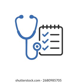 Vector de la lista de verificación con estetoscopio. Icono de pruebas de salud o examen médico. Símbolo de la medicina del cumplimiento