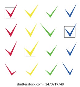 Vector checkmark collection set. Acceptance, approval, right choice, correct selection, true option, positive answer, saying yes, confirmation concept. Vector illustration isolated on white.