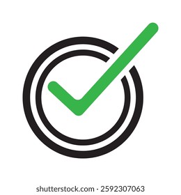 Vector checkmark icon, black and green color