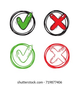 Vector Checkmarks and Checkboxes Vector Set. Green Acceptance and Red Rejection Symbol Buttons for Vote. Symbolic OK and X Icon. Check List Tick and Cross Signs Buttons 