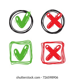 Vector Checkmarks and Checkboxes Vector Set. Green Acceptance and Red Rejection Symbol Buttons for Vote. Symbolic OK and X Icon. Check List Tick and Cross Signs Buttons.