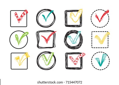 Vector Checkmarks and Checkboxes Set. Hand Drawn Doodle Tick symbol. Check List Button Sign                                                                      