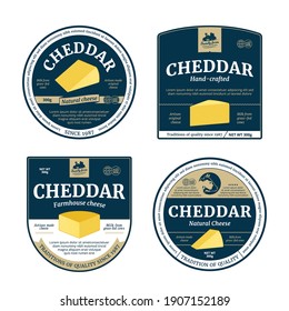 Vector cheddar cheese labels and packaging design elements. Cheddar cheese detailed icons