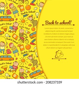 Vector cheerful background with children, back to school, with space for text