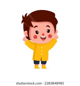 vector cheerful boy playing in the rain. suitable for children's books and stickers
