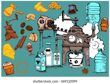 vector cheerful bright background about coffee drinking