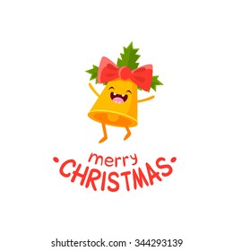 Vector Cheerful Christmas card with bell . Merry Christmas and Happy New Year.
