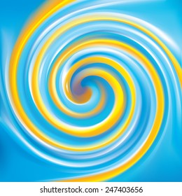 Vector cheerful curly ripple backdrop with space for text. Beautiful whorl plastic surface. Cycle mix of national Ukrainian flag symbolic colors: bright yellow and light blue