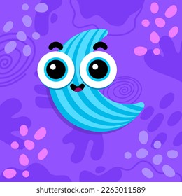 Vector cheerful moon with big eyes. Night beautiful moon. Moon illustration. Moon in the sky. Abstract background. Happy funny art.
