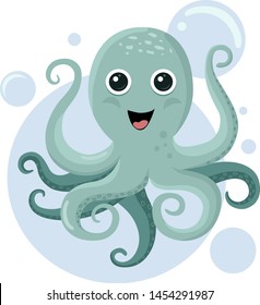 
Vector. Cheerful octopus. Cartoon colorful character