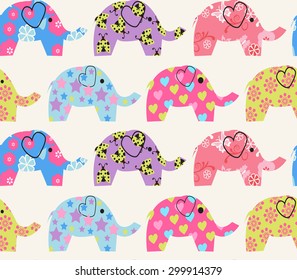 Vektor-fröhliches nahtloses Muster mit bunter Elefant - Illustration