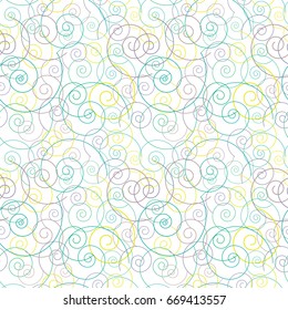 Vector cheerful seamless texture with colorful spirals on white background