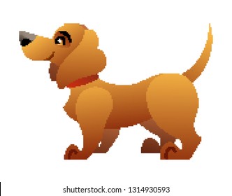 Vector cheerful side view pixel art dachshund dog icon
