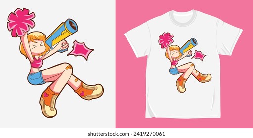 Vector cheerleader cartoon character illustration t shirt design