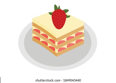 Vector Cheese Cake with Strawberry Slices