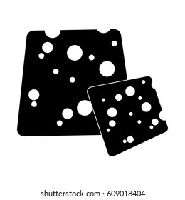 Vector cheese flat cartoon style icon. Hard cheese loaf with holes. Black and white isolated illustration.