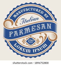 A vector cheese label in vintage style, all elements in the design are in the separate group and editable.