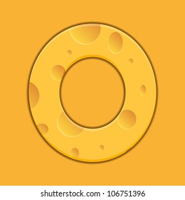 Vector cheese letter O on orange background. Eps 10