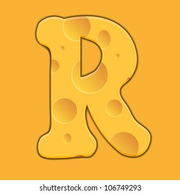 Vector cheese letter R on orange background. Eps 10