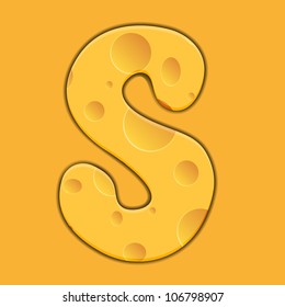 Vector cheese letter S on orange background. Eps 10