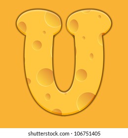 Vector cheese letter U on orange background. Eps 10