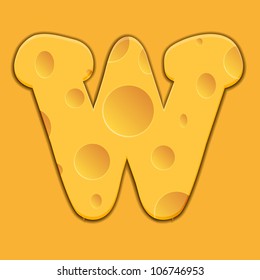 Vector cheese letter W on orange background. Eps 10