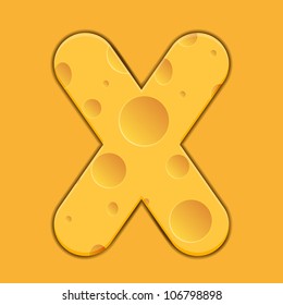 Vector cheese letter X on orange background. Eps 10