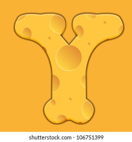 Vector cheese letter Y on orange background. Eps 10