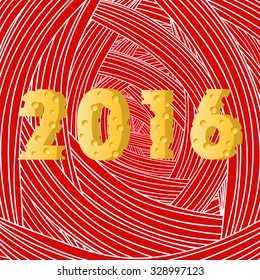 Vector Cheese New Year Numbers on Red Wave  Background