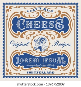 A vector cheese package template in vintage style, all elements are in separate groups and editable.