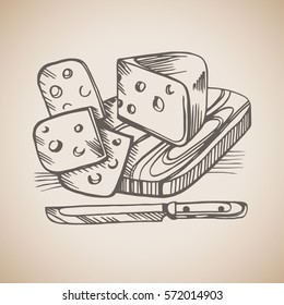 Vector cheese sketch. Old paper. Great for markets, grocery stores, shops, organic food label design.