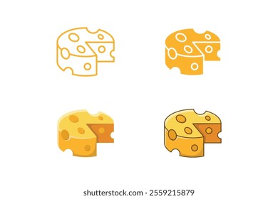 vector cheese slices made in outline, monochrome, flat and outline filled styles