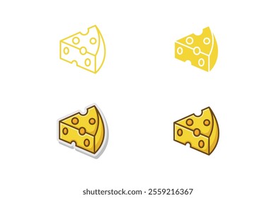 vector cheese slices made in outline, monochrome, cartoon stickers style