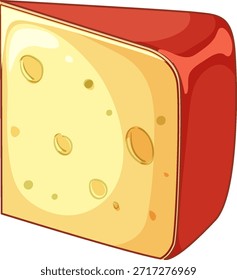 Cuña de queso Vector con corteza de cera roja, interior amarillo, estilo de dibujos animados, contornos en negrita limpios
