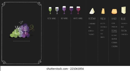 Vector cheese and wine list template.
