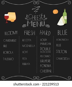 Vector cheese and wine list template.