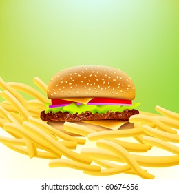 Vector Cheeseburger and fries