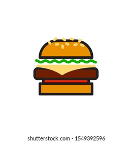 Vector cheeseburger icon. Flat illustration of cheeseburger isolated on white background. Icon vector illustration sign symbol.