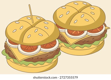 Vector Cheeseburger Illustration Fast Food Icon Design