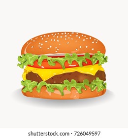 Vector cheeseburger on isolated white ground